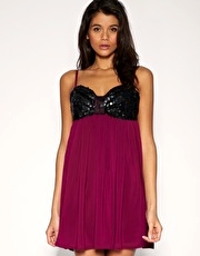 Paprika Sequin Bow Babydoll Mini Dress