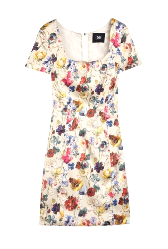 Peony Print Champagne Fitted Dress by D&G Dolce & Gabbana