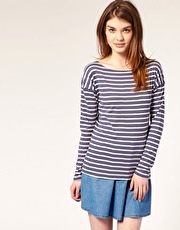 People Tree Stripe Boat Neck Long Sleeve Top