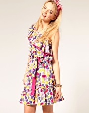 Pepe Jeans Silk Mix Ruffle One Shoulder Dress