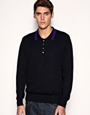 Peter Werth Pleat Detail Knitted Long Sleeve Polo