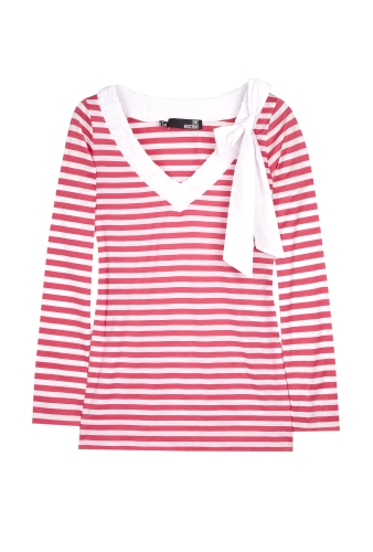 Pink Stripey V Bow Long Sleeve T by Love Moschino