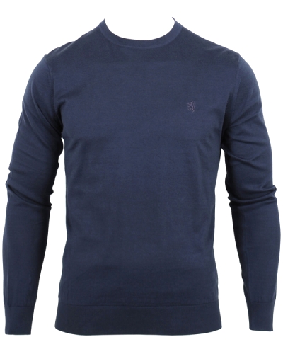 Pringle Ktw-Rn Ls-Cotton Solid Pullover Navy