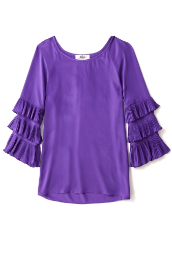 Purple Scoop Neck Ruffle Sleeve Top by Tibi