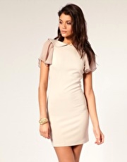 Rare Peter Pan Collar Fluted Sleeve Open Back Dress