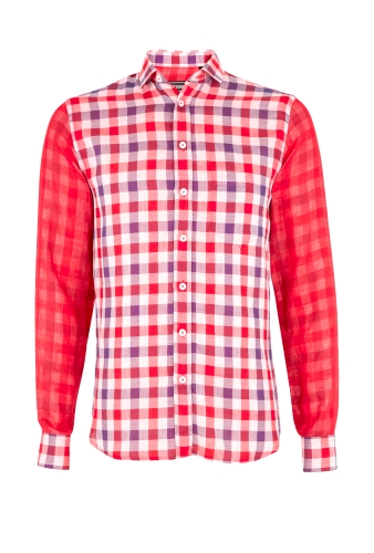 Red Check Two Layer Panel Shirt by B Store