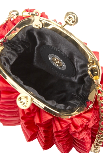 Red Frilly Frame Chain Strap Bag by Love Moschino