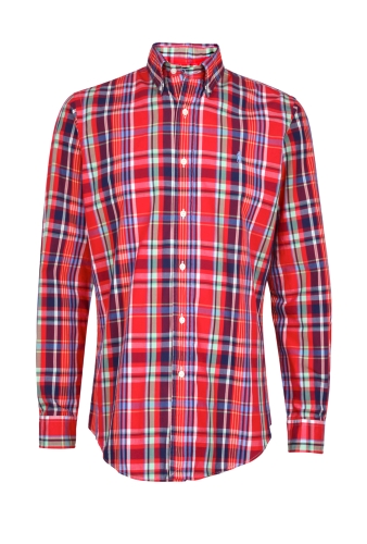 Red Navy Check Cotton Shirt by Polo Ralph Lauren