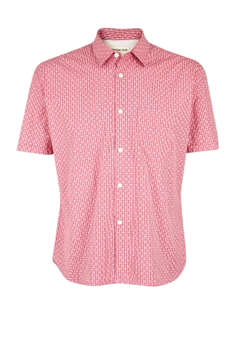 Red Spot Print Gingham Short Sleeve Shirt by Universal Works