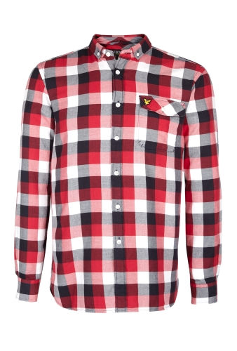 Red White Check Brushed Cotton Shirt by Lyle and Scott