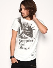 Religion Statue Of Liberty Skull Print T-Shirt