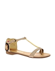 Report Pendroy Embroidered T-Bar Flat Sandal
