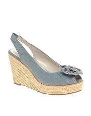 Report Rogers Washed Canvas Flower Trim Espradrille Wedge Sandals