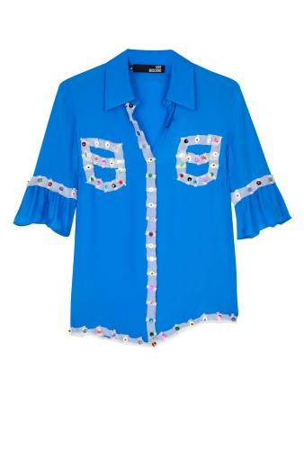Ribbon Trim Embellished Silk Blouse by Love Moschino
