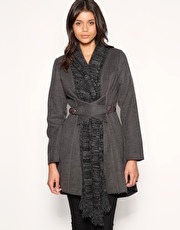 Ringspun Scarf Detail Cross Front Coat