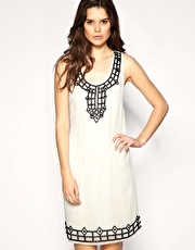 Rise Contrast Trim Cutout Sleeveless Shift Dress
