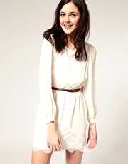 River Island Belted Chiffon & Lace Dress