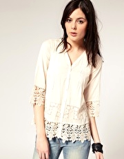 River Island Button Front Lace Trim Shirt