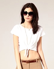 River Island Crop T-Shirt With Tie Front