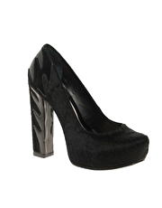 River Island Flame Ponyskin Block Heel Court Shoe
