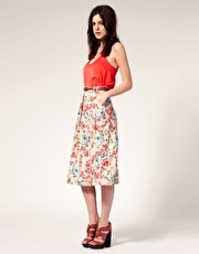 River Island Floral Midi Skirt With Belt
