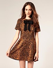 River Island Leopard Print Bow Front Mini Dress