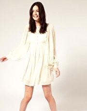 River Island Long Sleeve Lace Front Smock Dress