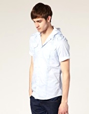 River Island Pinstripe Hooded Roll-Up Shirt