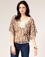 River Island Printed Crochet Trim Top