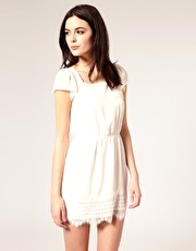 River Island Short Sleeve Dress With Lace Insert