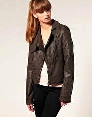 Selected Femme Asymmetric Zip Leather Biker Jacket
