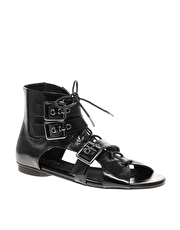 Shellys Latte Buckle Flat Sandals