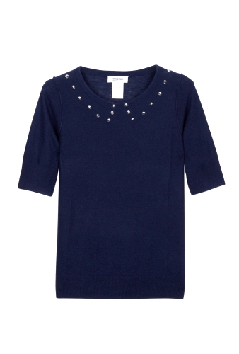Silk Cashmere Studded Short Sleeve Sweater by Sonia by Sonia
