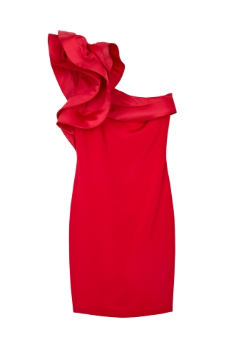 Silk Crepe One Shoulder Organza Drape Dress by Notte by Marc