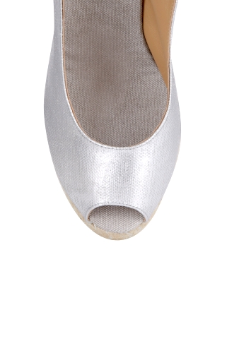 Silver Bel Metallic Peeptoe Mid Espadrille Wedge by Castaner