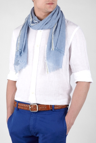 Sky Mini Gingham Cotton Scarf by Paul Smith Accessories