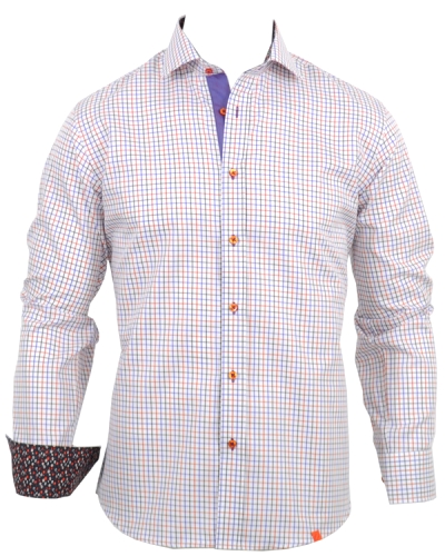 Slim Fit Skjorta Tatersall-ruta Vit Blommkontrast