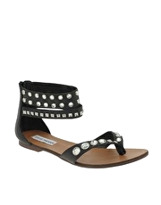 Steve Madden Devinne Diamante And Stud Ankle Strap Flat Sandal