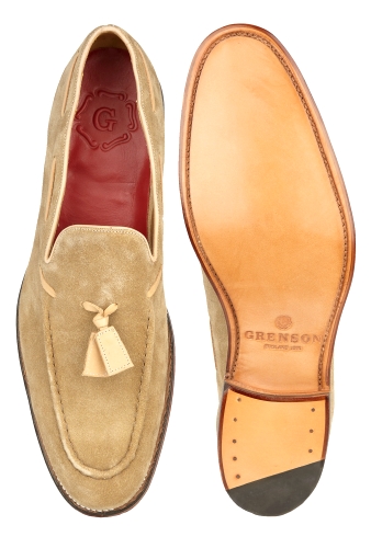Stone Suede Tassel Clifford Loafers by Grenson