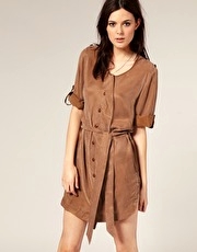 SuperTrash Popper Detail Slouchy Cupro Shirt Dress