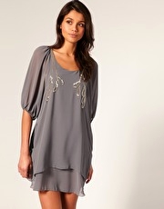 TFNC Bead Embellished Layered Chiffon Dress