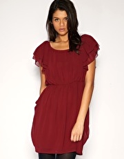 TFNC Frill Sleeve Gathered Waist Chiffon Dress