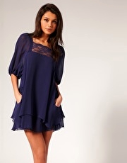 TFNC Layered Chiffon Dress With Lace Trim