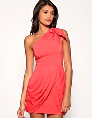 TFNC One Shoulder Pleat Front Drape Dress