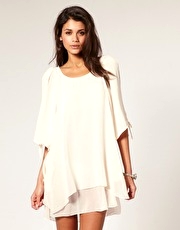 TFNC Open Bell Sleeve Layered Chiffon Dress