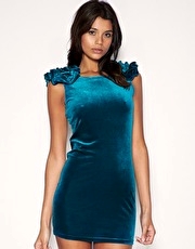 TFNC Velvet Ruched Shoulder Detail Bodycon Dress
