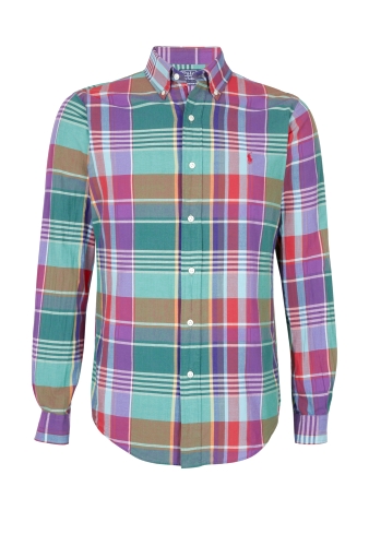 Turquoise Purple Plaid Cotton Shirt by Polo Ralph Lauren