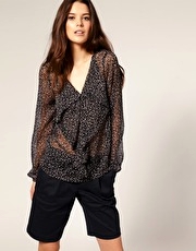 Vero Moda Frill Front Dotty Chiffon Blouse