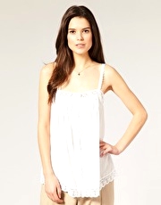 Vila Crochet Trim Button Through Cotton Camisole