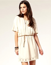 Vila Crochet Trim Plaited Belt Dress